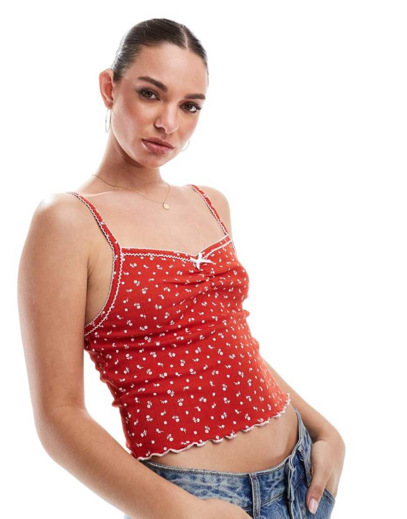 Cotton On - Cropped-Trägertop im Camisole-Stil aus Pointelle in Rot von Cotton On