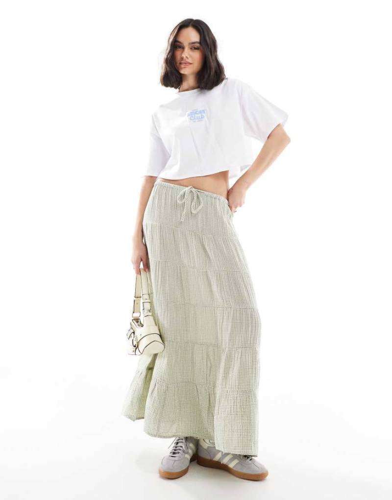 Cotton On - Gestufter Maxirock mit Vichy-Karo in Grün von Cotton:On