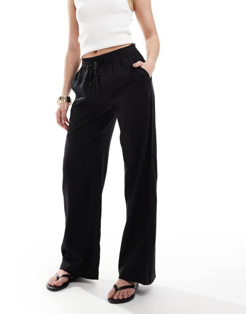 Cotton On - Haven - Schwarz Hose in Leinenoptik mit weitem Bein von Cotton:On