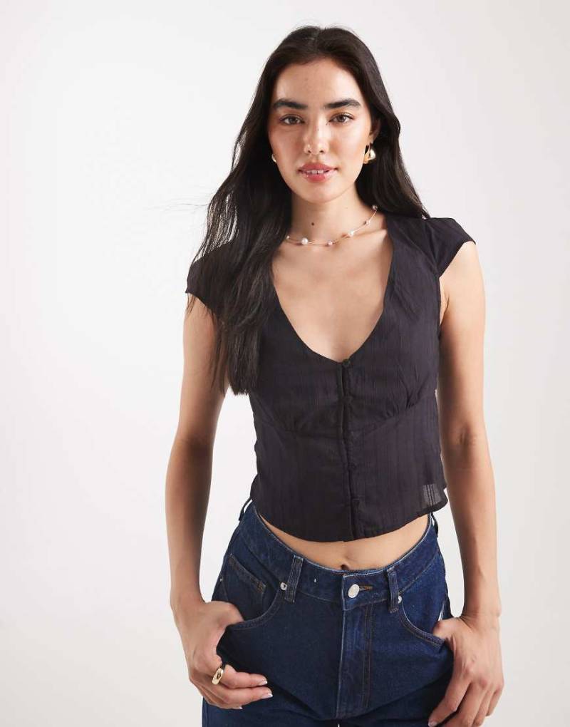 Cotton On - Hemdbluse aus Baumwolle in Schwarz mit Knopfleiste von Cotton On