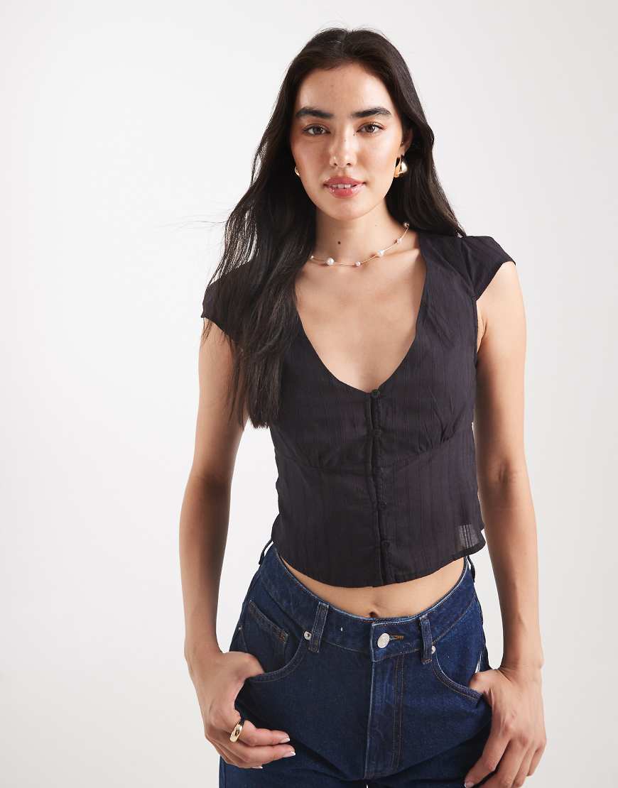 Cotton On - Hemdbluse aus Baumwolle in Schwarz mit Knopfleiste von Cotton:On