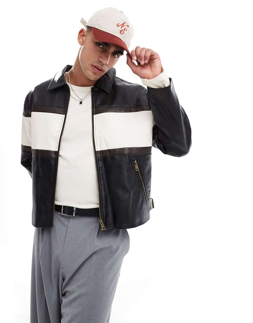 Cotton On - Joey - Schwarz-weiße Jacke aus Kunstleder-Neutral von Cotton:On