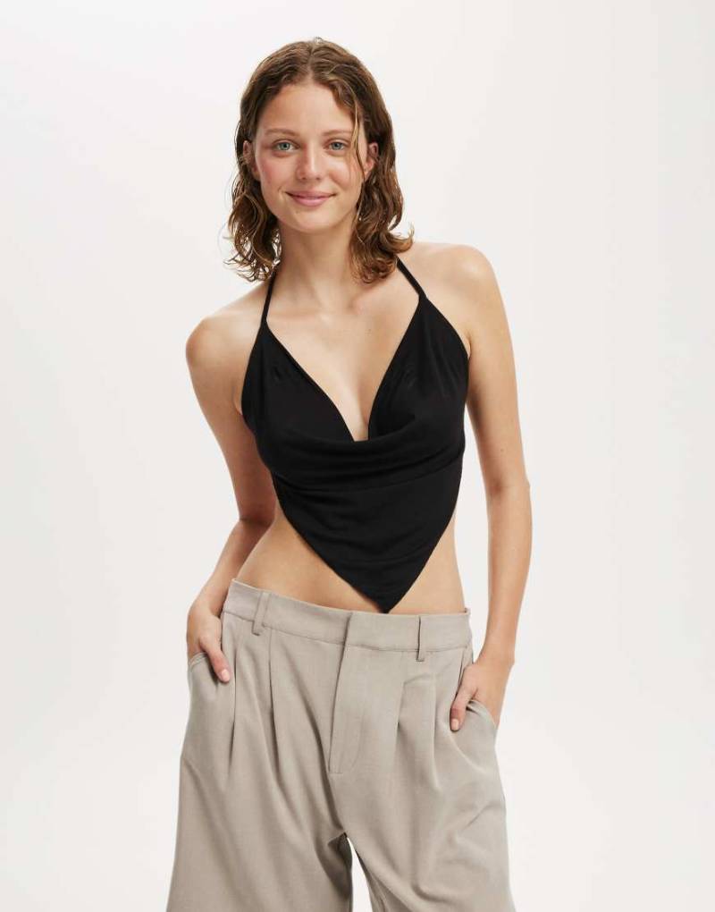 Cotton On - Jordie - Anschmiegsames Neckholder-Oberteil in Schwarz mit Wasserfallausschnitt von Cotton On