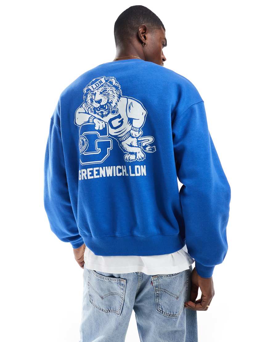Cotton On - Kastiges Sweatshirt in Blau mit Rundhalsausschnitt und Tiger-Print von Cotton:On