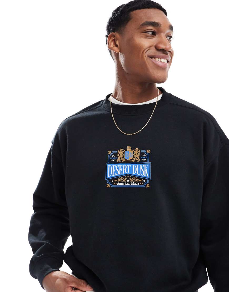 Cotton On - Kastiges Sweatshirt in Schwarz mit Rundhalsausschnitt und „Desert Dusk"-Grafikprint von Cotton:On
