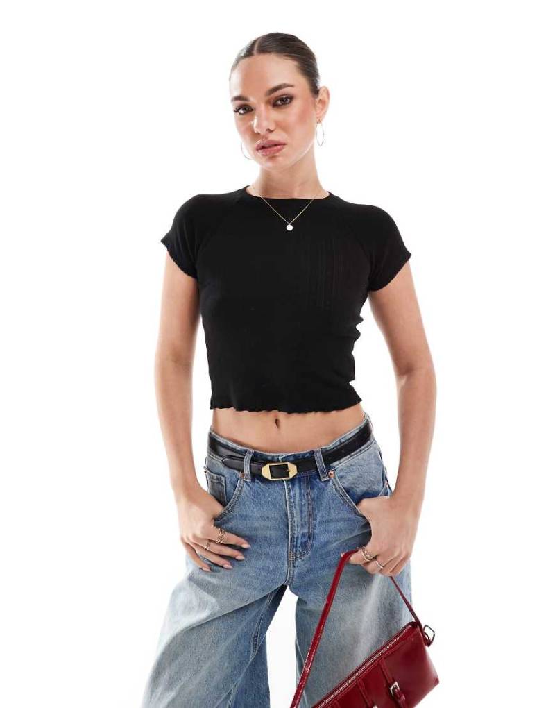 Cotton On - Körperbetontes T-Shirt aus Pointelle in Schwarz von Cotton:On