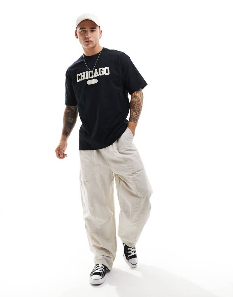 Cotton On - Oversize-T-Shirt in Schwarz mit „Chicago"-Print von Cotton:On
