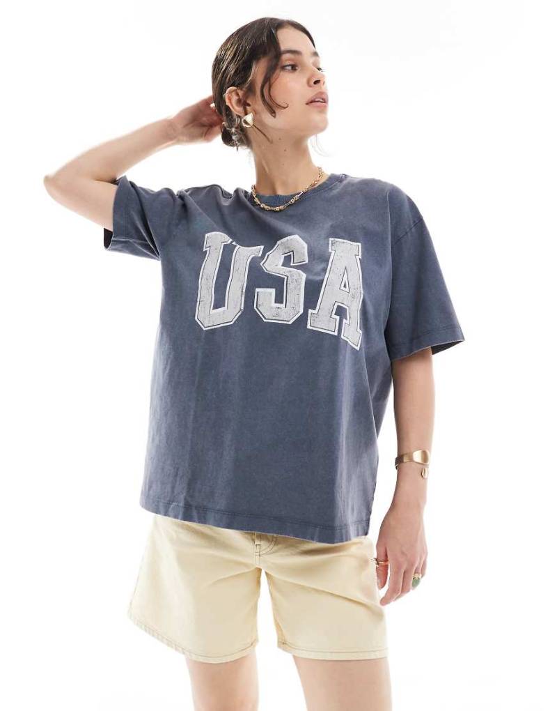 Cotton On - Oversize-T-Shirt mit „USA"-Print-Grau von Cotton On