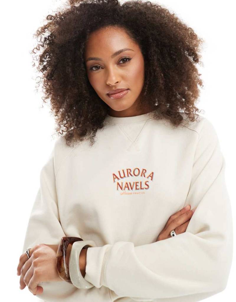 Cotton On - Pullover in Kokosnussweiß mit Rundhalsausschnitt und Orangen-Fruchtprint-Bunt von Cotton:On