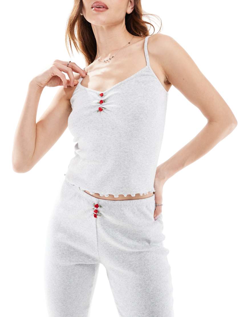 Cotton On - Pyjama-Camisole aus Pointelle in Grau meliert mit Rüschen, Kombiteil von Cotton:On