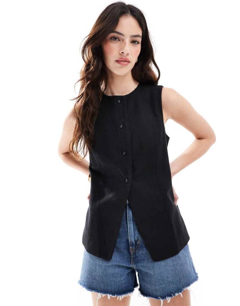 Cotton On - Sienna - Trägertop aus Baumwoll-Leinen in Schwarz von Cotton:On