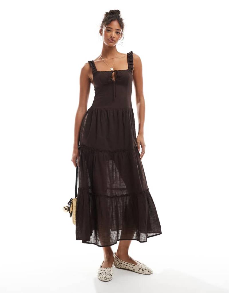 Cotton On - Skye - Maxikleid in dunklem Eichenbraun mit Korsett-Design von Cotton:On