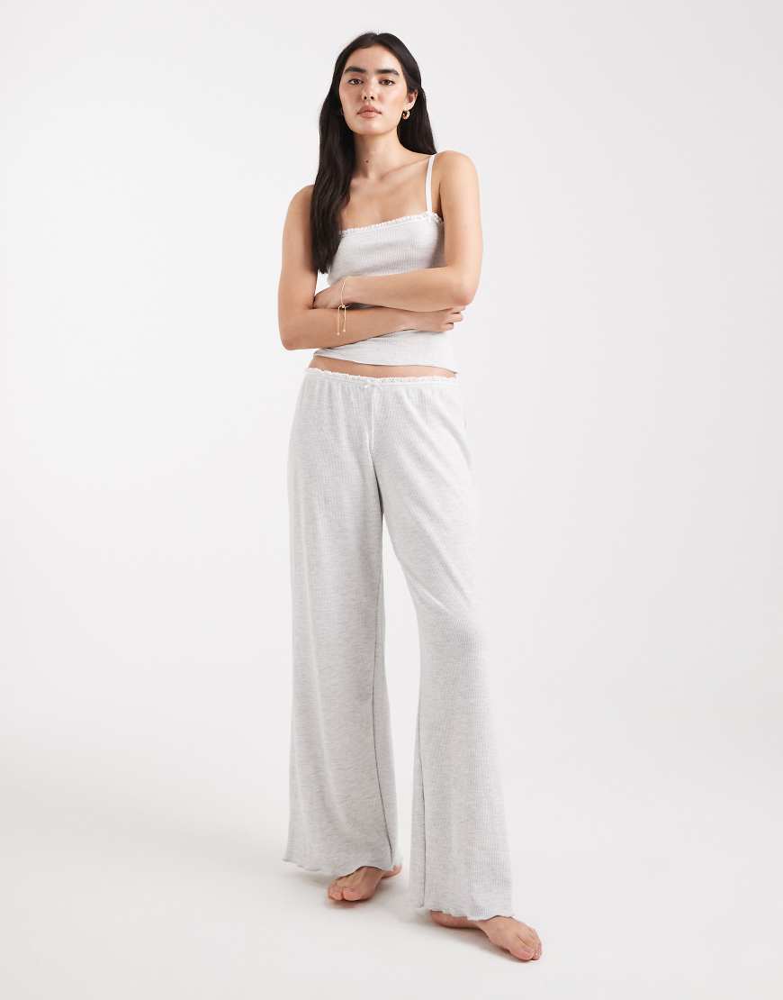 Cotton On - Sleep - Waffel-Hose mit weitem Bein in meliertem Hellgrau, Kombiteil von Cotton:On