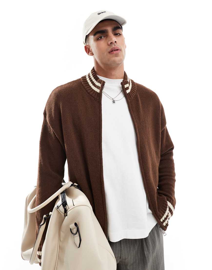 Cotton On - Strickjacke in Schokobraun mit Reißverschluss von Cotton On