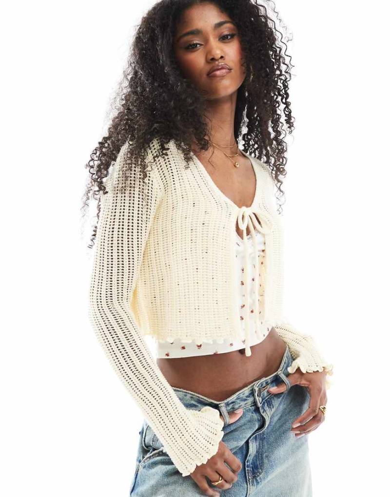 Cotton On - Strickjacke in Zitronengelb mit Bindedetail von Cotton:On
