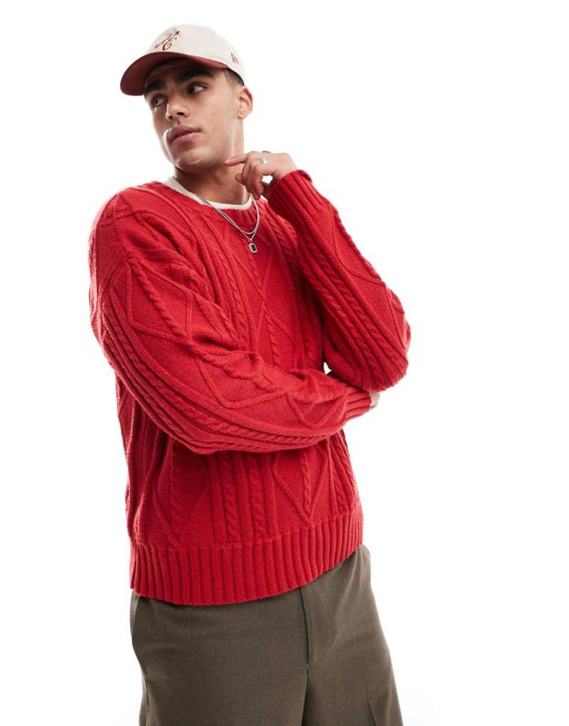 Cotton On - Strickpullover in Rot mit Zopfmuster und Rundhalsausschnitt von Cotton:On