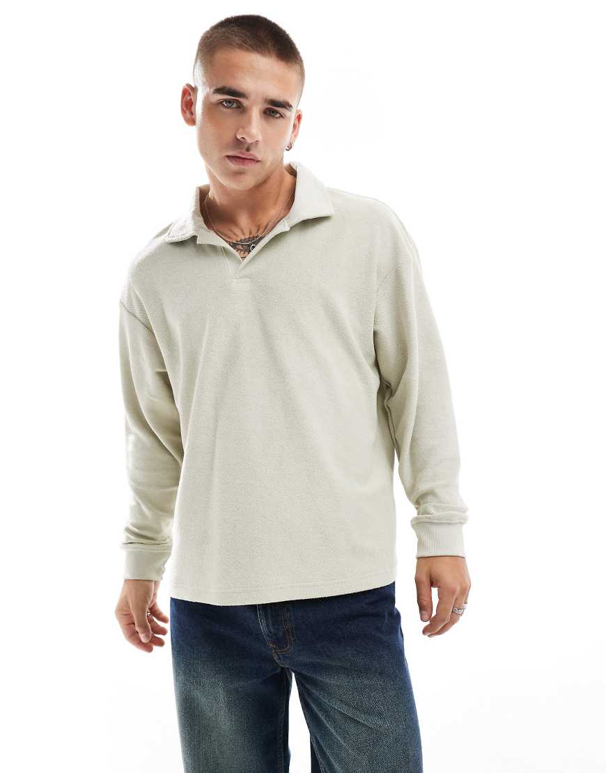 Cotton On - Strukturiertes Rugby-Poloshirt in Elfenbein-Weiß von Cotton:On