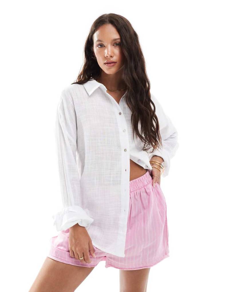 Cotton On - Strukturiertes Strandhemd in Weiß von Cotton:On