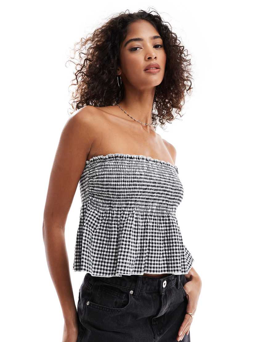 Cotton On - Trägerloses Oberteil mit schwarzem Vichy-Karomuster von Cotton:On