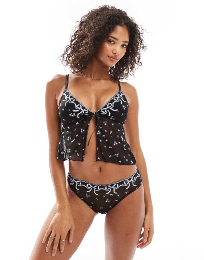 Cotton On - Trixie - Longline-Bustier in Schwarz mit Schleifen-Design von Cotton:On