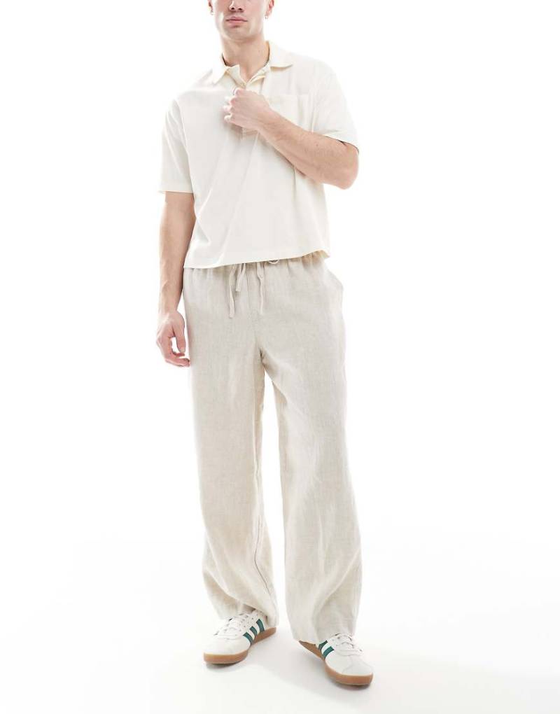 Cotton On - Weit geschnittene Leinenhose in Hellbeige-Weiß von Cotton On