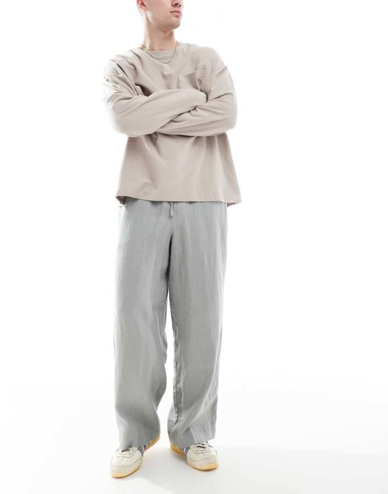 Cotton On - Weit geschnittene Leinenhose in verwaschenem Military-Grün von Cotton:On
