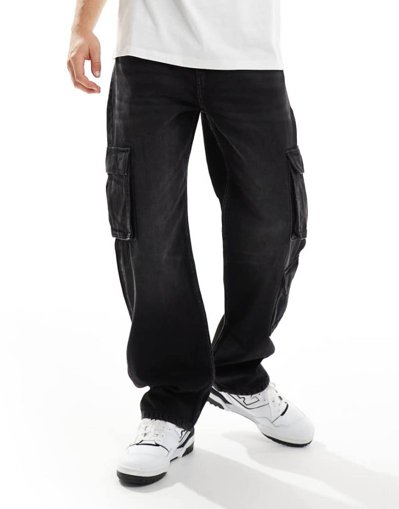 Cotton On - Weite Denim-Jeans in verblasstem Schwarz mit Kontrastnaht von Cotton On