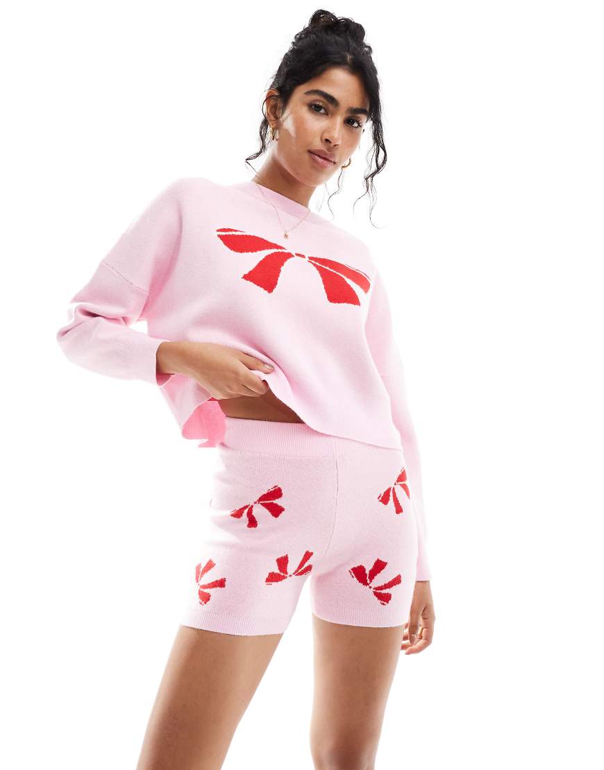 Cotton On - Witzige Strick-Shorts mit karierter Schleife, Kombiteil-Rosa von Cotton:On
