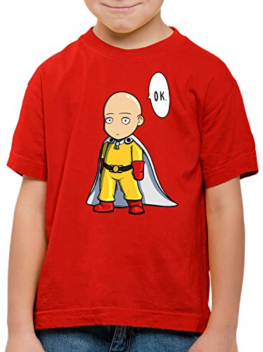 CottonCloud Chibi Saitama T-Shirt für Kinder one Punch Anime Manga, Farbe:Rot, Größe:128 von CottonCloud