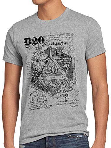 CottonCloud D20 Da Vinci Herren T-Shirt Dragons würfel Dungeon, Größe:XL, Farbe:Grau meliert von CottonCloud