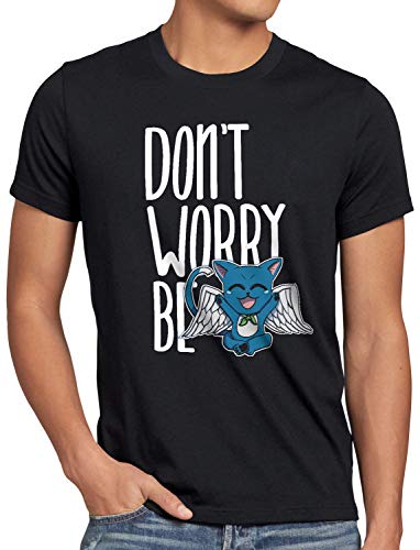 CottonCloud Don't Worry be Happy Herren T-Shirt Fairy Anime Manga Japan Tail, Größe:L, Farbe:Schwarz von CottonCloud