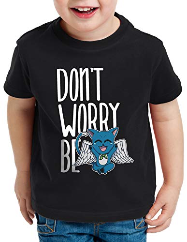 CottonCloud Don't Worry be Happy T-Shirt für Kinder Fairy Anime Manga Japan Tail, Farbe:Schwarz, Größe:140 von CottonCloud