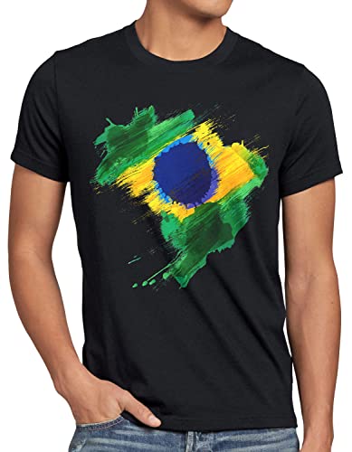CottonCloud Flagge Brasilien Herren T-Shirt Fußball Sport Brazil WM EM Fahne, Größe:XL, Farbe:Schwarz von CottonCloud