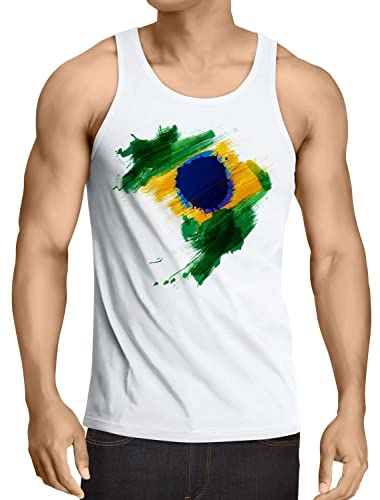 CottonCloud Flagge Brasilien Herren Tank Top Fußball Sport Brazil WM EM Fahne, Größe:L, Farbe:Weiß von CottonCloud