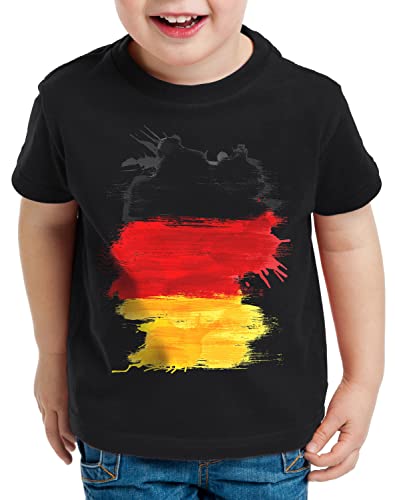 CottonCloud Flagge Deutschland Kinder T-Shirt Fußball Sport Germany WM EM Fahne, Farbe:Schwarz, Größe:140 von CottonCloud