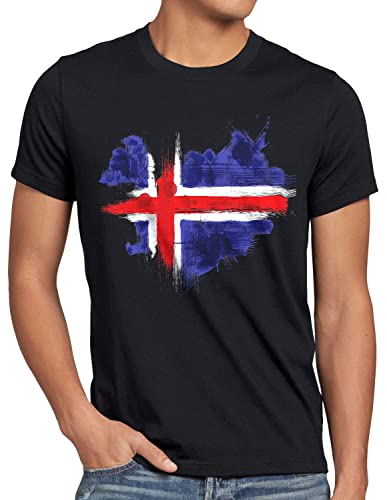 CottonCloud Flagge Island Herren T-Shirt Fußball Sport Iceland WM EM Fahne, Größe:L, Farbe:Schwarz von CottonCloud