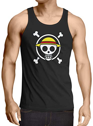 CottonCloud Jolly Roger Herren Tank Top Strohhut Pirat, Größe:L von CottonCloud