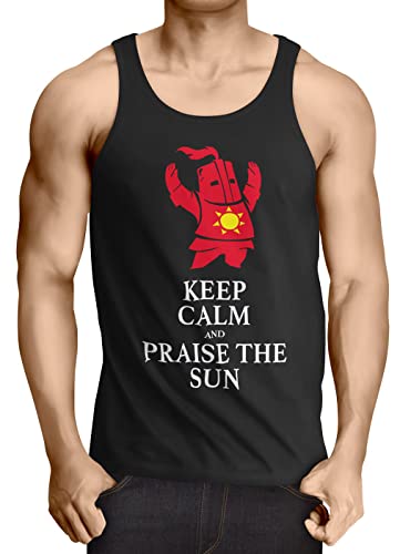 CottonCloud Keep Calm an Praise The Sun Herren Tank Top Sunbro Solaire, Größe:L, Farbe:Schwarz von CottonCloud