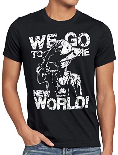 CottonCloud New World Pirate Herren T-Shirt Ruffy Strohhut Anime, Größe:5XL, Farbe:Schwarz von CottonCloud