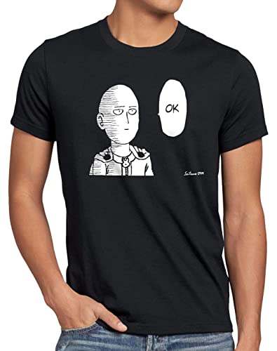 CottonCloud Saitama OK Manga Herren T-Shirt One Punch OPM, Größe:5XL, Farbe:Schwarz von CottonCloud