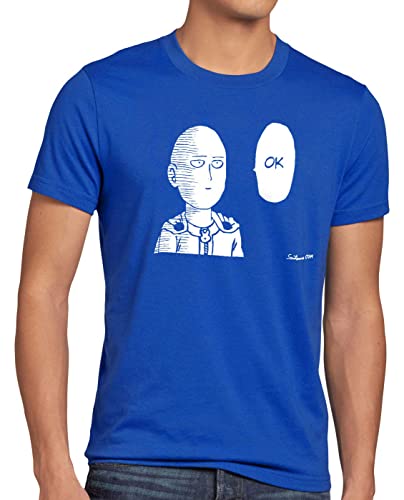 CottonCloud Saitama OK Manga Herren T-Shirt One Punch OPM, Größe:L, Farbe:Blau von CottonCloud