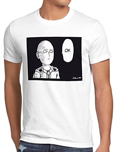 CottonCloud Saitama OK Manga Herren T-Shirt One Punch OPM, Größe:L, Farbe:Weiß von CottonCloud