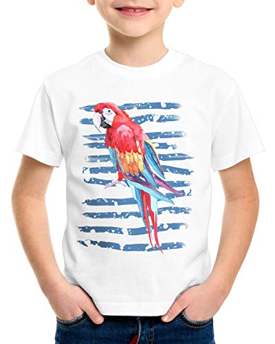 CottonCloud Tropischer Sommer T-Shirt für Kinder papagei ara regenwald Vogel, Größe:128 von CottonCloud