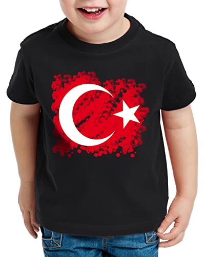 CottonCloud Türkei Kinder T-Shirt Turkey Türkiye Flagge Mondstern, Farbe:Schwarz, Größe:128 von CottonCloud