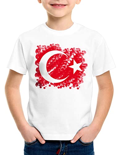 CottonCloud Türkei Kinder T-Shirt Turkey Türkiye Flagge Mondstern, Farbe:Weiß, Größe:116 von CottonCloud