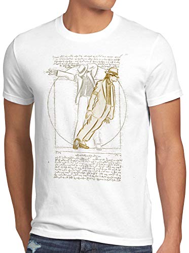 CottonCloud Vitruvianischer Pop King Herren T-Shirt da Vinci Michael Moonwalk, Größe:L, Farbe:Weiß von CottonCloud