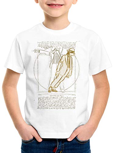 CottonCloud Vitruvianischer Pop King T-Shirt für Kinder da Vinci Michael Moonwalk, Farbe:Weiß, Größe:128 von CottonCloud