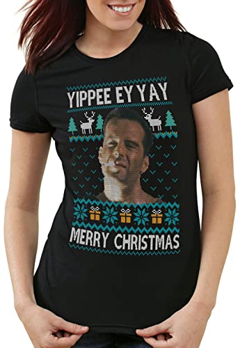 CottonCloud Yippee Ey Yay Damen T-Shirt mclane Xmas Weihnachten Weihnachtspullover Pulli Ugly Sweater Strick, Größe:M von CottonCloud