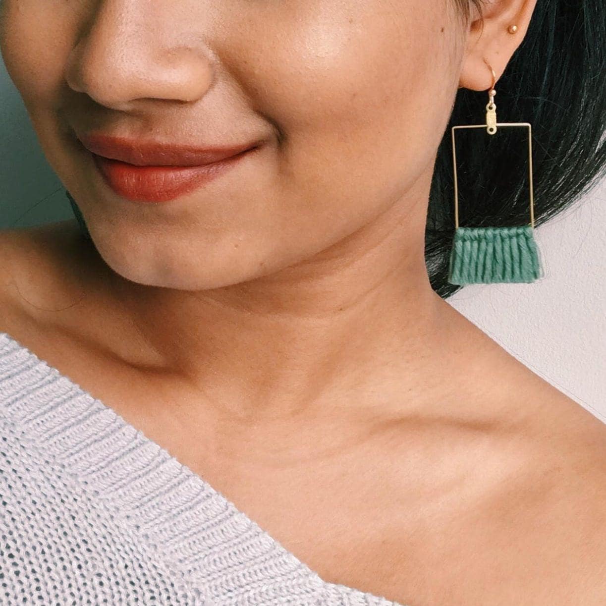 Khaki Green | Short Geometric Tassels Autumn Festive Earrings Statement Bohemian Earrings Christmas Gift For Her von CottonCrowd