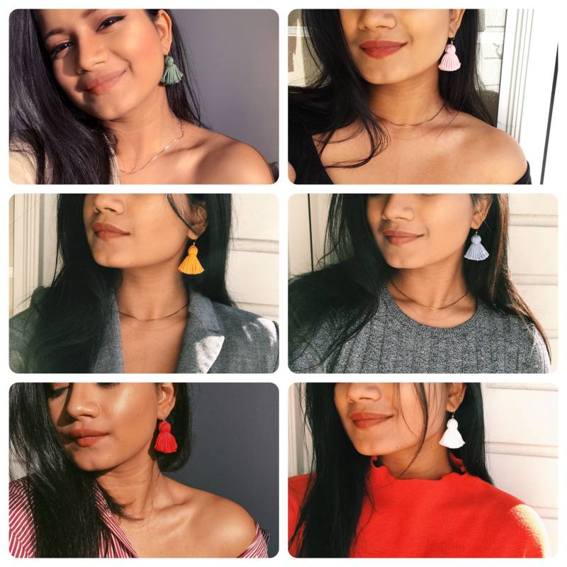 Mini Tassel Earrings | Red White Pink Blue Mustard Yellow Statement Retro von CottonCrowd